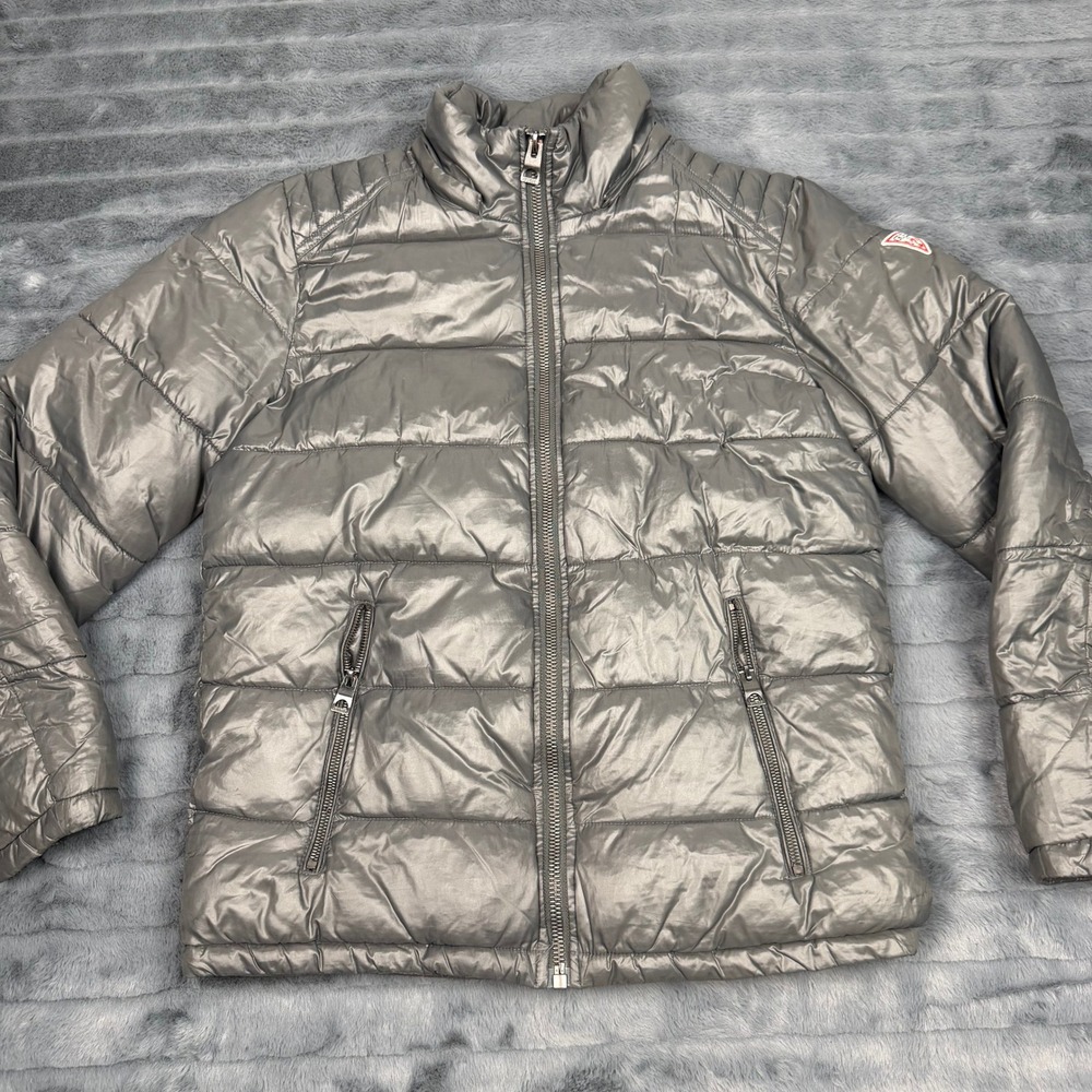 Guess Metallic Grey Puffer Jacket Mens Small Quilted Full Zip Coat 13617